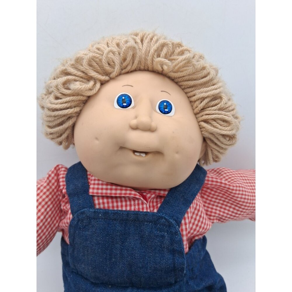 Cabbage Patch Kids Doll 16” 1982 Short Hair Blue Eyes Teeth Boy Doll Outfit - Picture 2 of 12